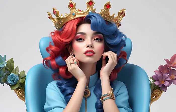 Beautiful Girl with Golden Crown 3D Character Illustration